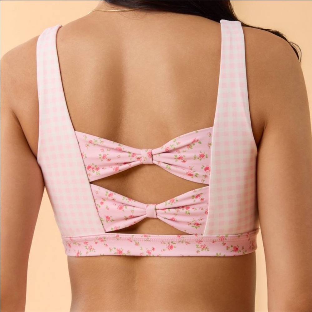 Blogilates Bow Back Gingham Floral Sports Bra Top